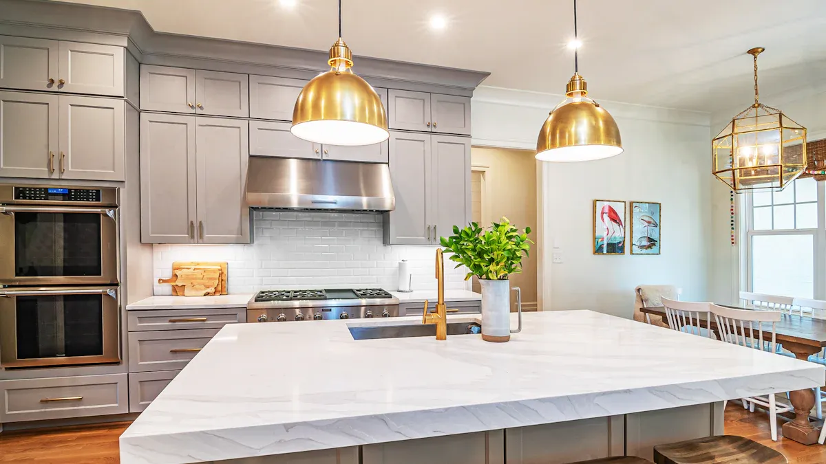 2. Statement LED Pendants: Stylish Light Fixtures Over an Island